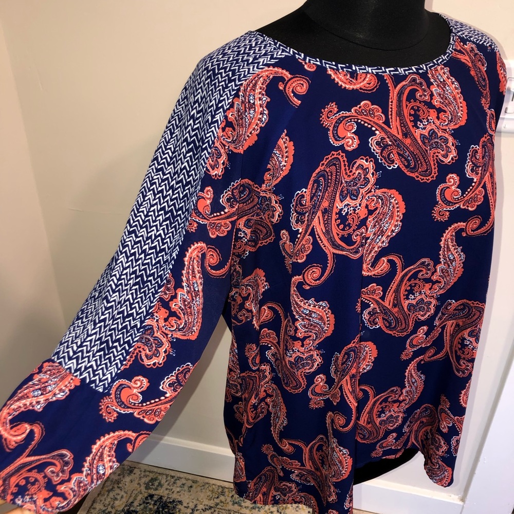 F21 Blue & Coral Paisley Blouse PLUS SIZE!!! - Picture 2 of 6